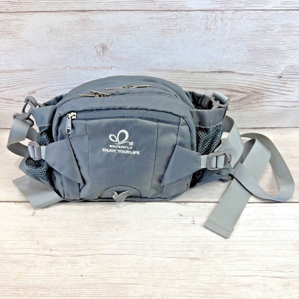 WATERFLY Fanny Hip Pack Waist Bag 8.3" x 4.7" x 7.5" Gray w/ Shoulder Strap